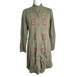 Sundance Royal Ambrosia Long Jacket Green Floral Embroidered Size S